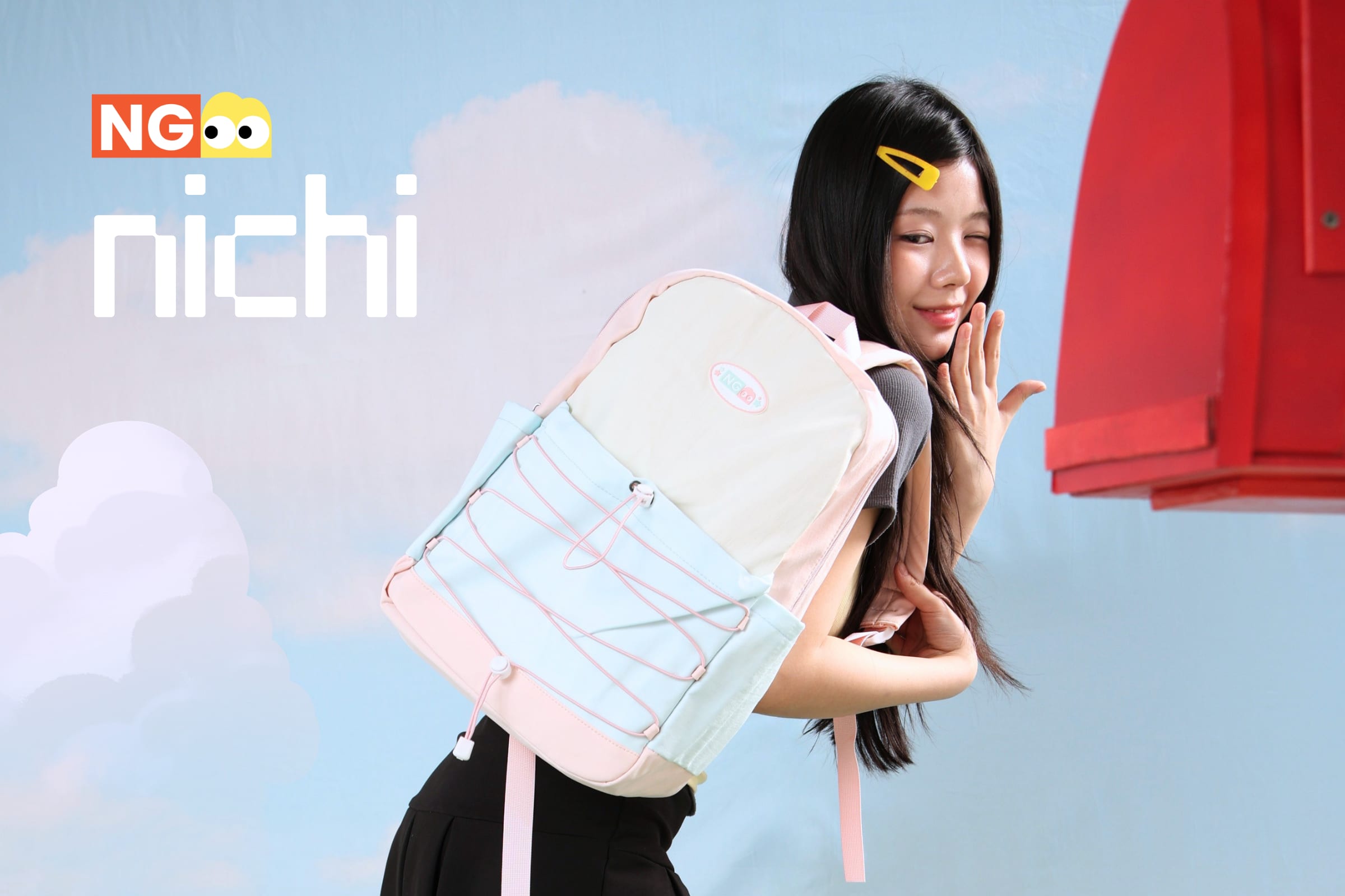 NG Nichi, ransel pastel biru, pink dan krem. Lihat produk Nichi